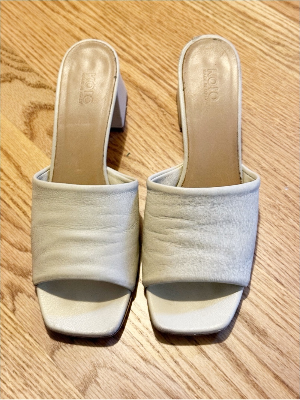 KOIO White Leather Block Heel Mule Slides Made in Italy Size 39